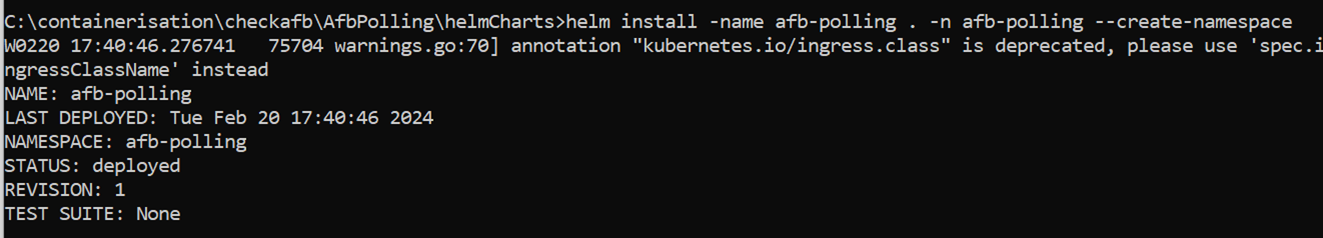 Helm install and start afb polling services Helm install and start afb polling services