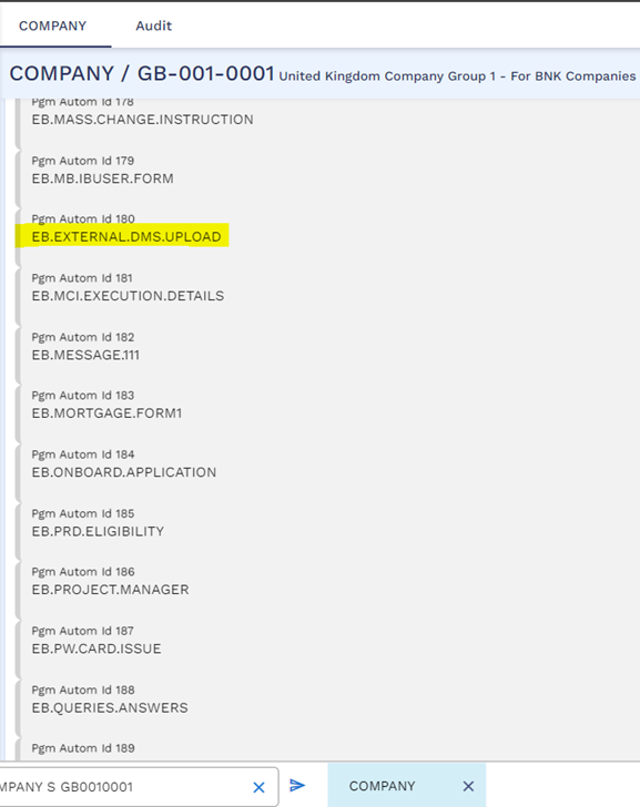 COMPANY record for Auto ID